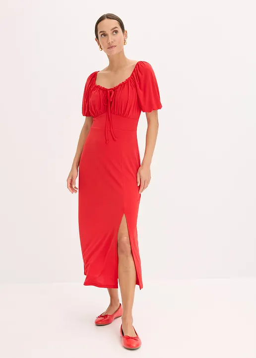 Bonprix Modisches Kleid Mit Raffungen Am Ausschnitt - Rot