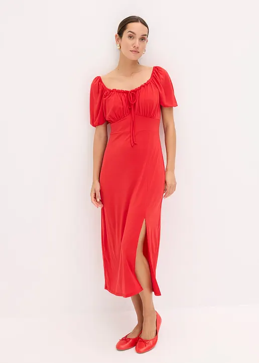 Bonprix Modisches Kleid Mit Raffungen Am Ausschnitt - Rot