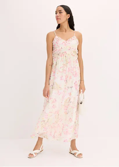 Bonprix Modisches Kleid Mit Rüschen - Beige Petite - Damen