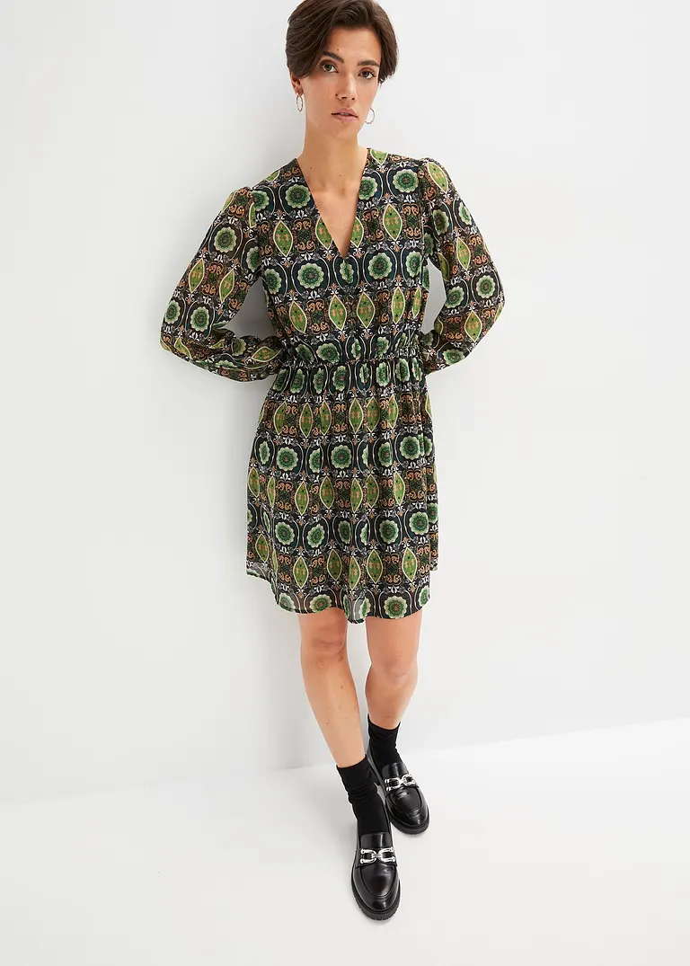 Bonprix Modisches Kleid Mit V-Ausschnitt Und Elastik In Der Taille - Grün