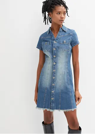 Bonprix Modisches Kleid Tailliert Aus Jeansstoff Mit Knöpfen - Blau