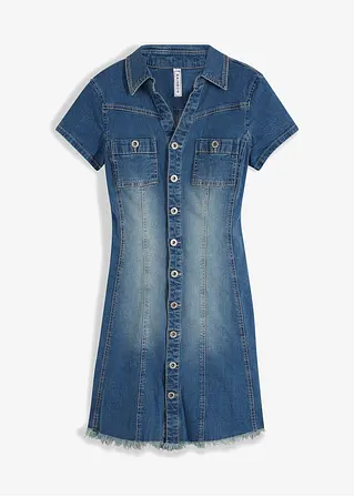 Bonprix Modisches Kleid Tailliert Aus Jeansstoff Mit Knöpfen - Blau