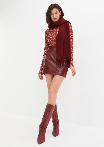 Bonprix Modisches Langarmshirt Aus Mesh Mit Druck - Rot - Damen