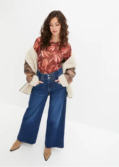 Bonprix Modisches Langarmshirt Aus Mesh Mit Druck - Rot - Damen