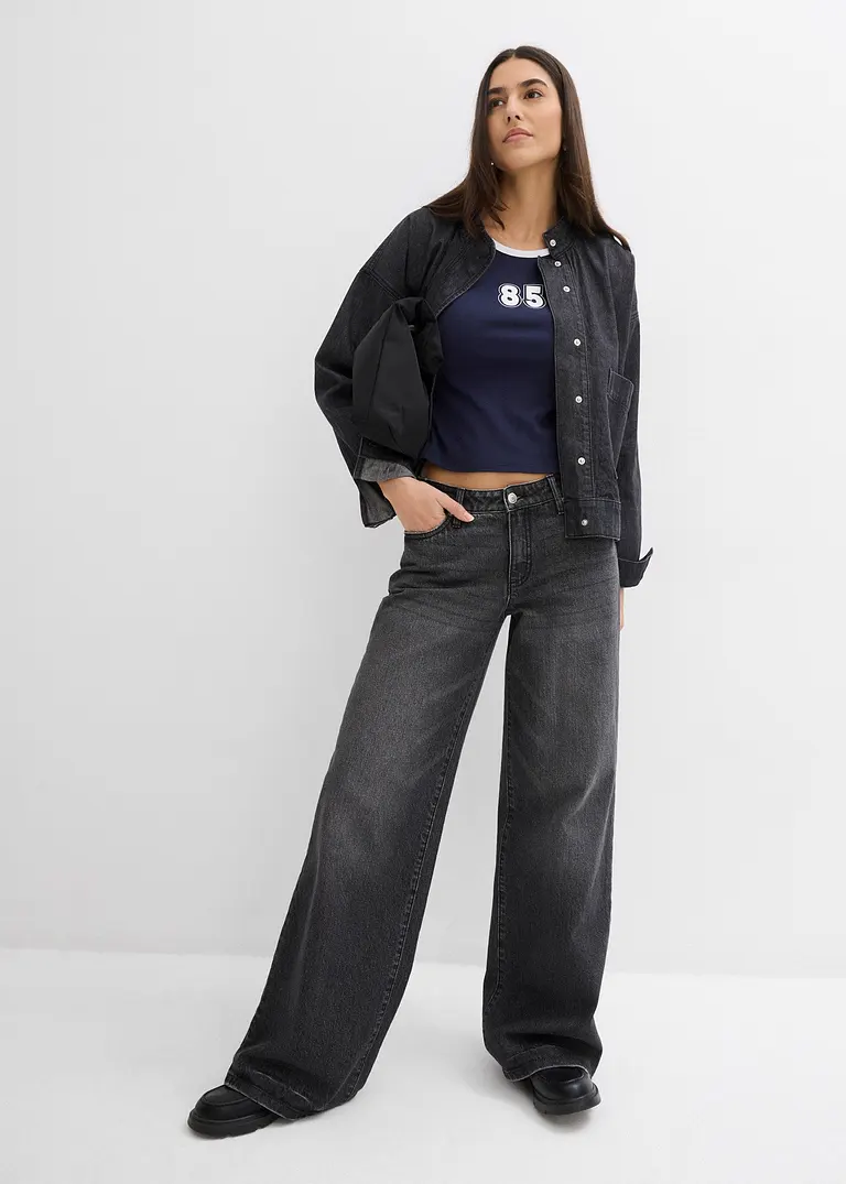 Bonprix Modisches Langarmshirt Mit Aufdruck - Blau - Damen