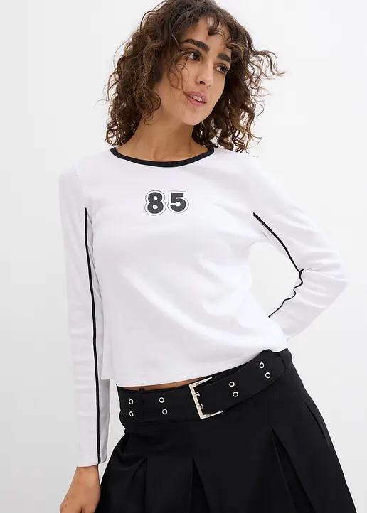 Bonprix Modisches Langarmshirt Mit Aufdruck - Weiß - Damen