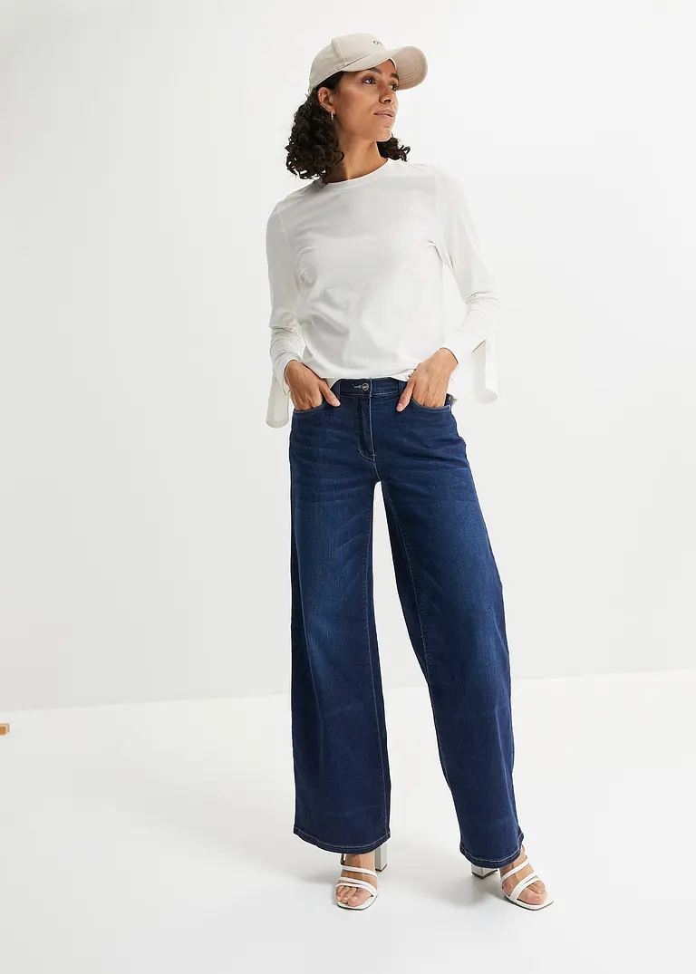Bonprix Modisches Langarmshirt Mit Schlitzdetail Am Ärmel - Weiß - Damen