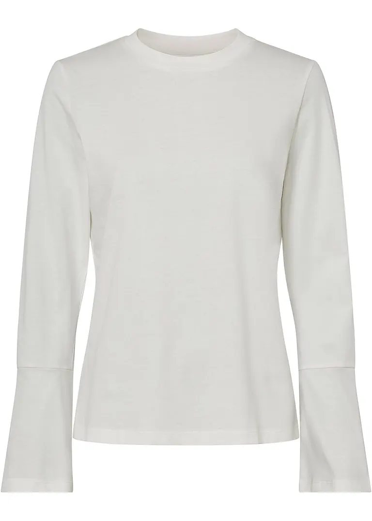 bonprix Modisches Langarmshirt mit Schlitzdetail am Ärmel - weiß - Damen
