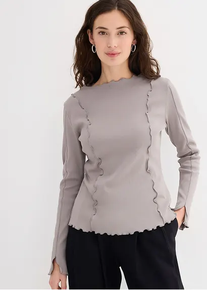 Bonprix Modisches Langarmshirt Mit Verspielten Details - Grau