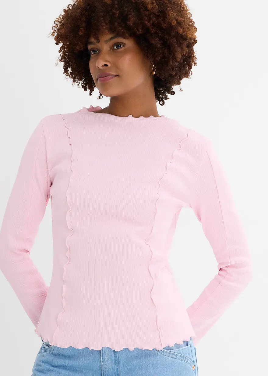 Bonprix Modisches Langarmshirt Mit Verspielten Details - Rosa