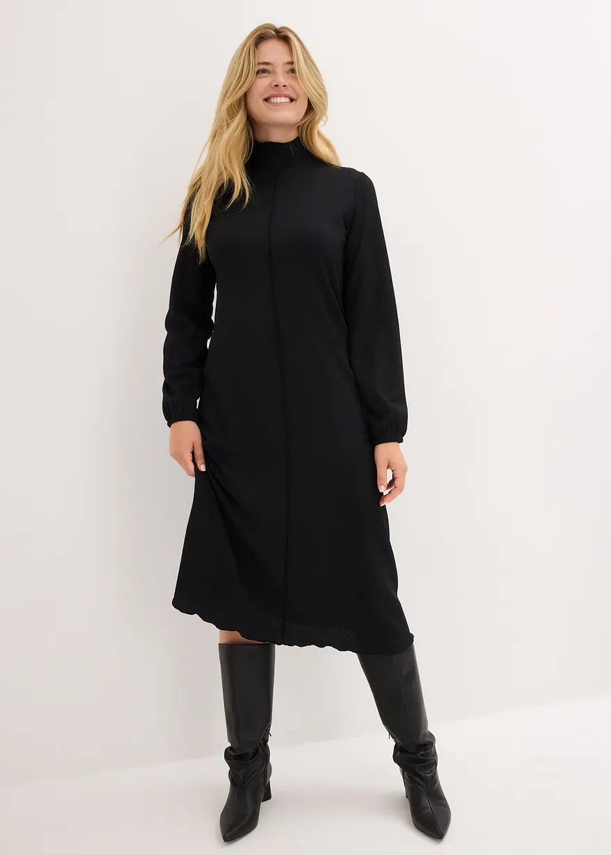 Bonprix Modisches Langes Kleid Mit Dekorativer Naht Aus Crépe- Stoff
