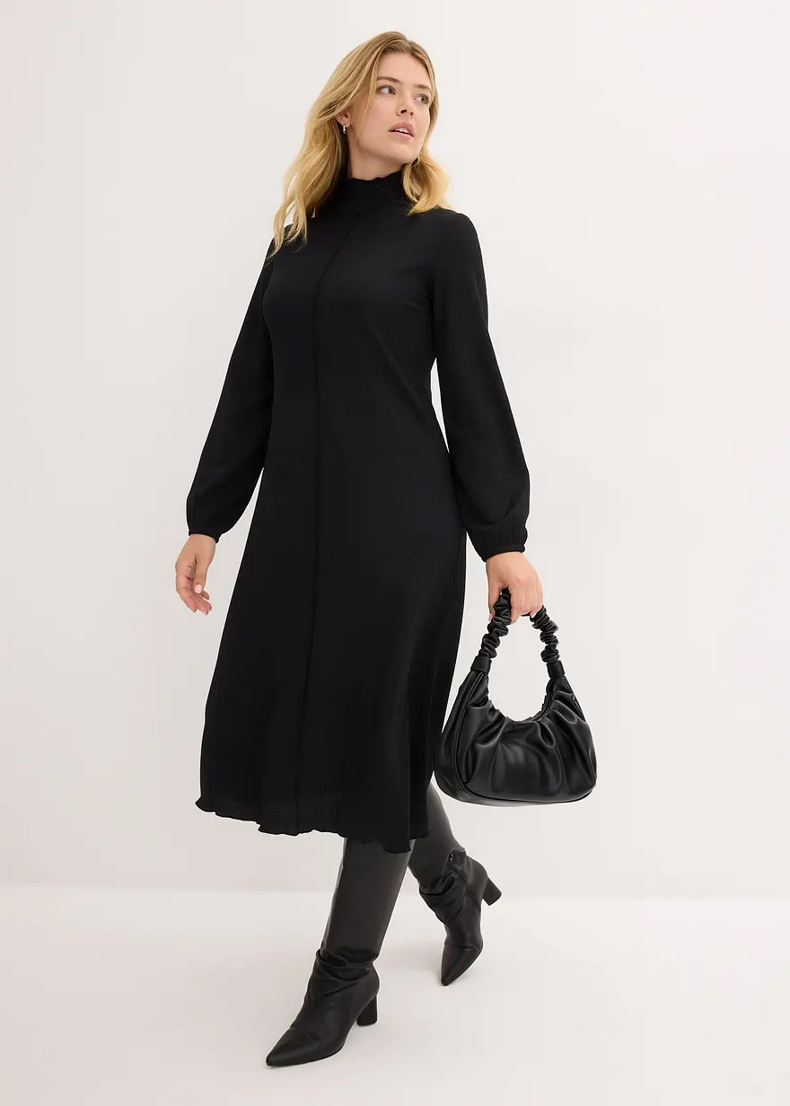 Bonprix Modisches Langes Kleid Mit Dekorativer Naht Aus Crépe- Stoff