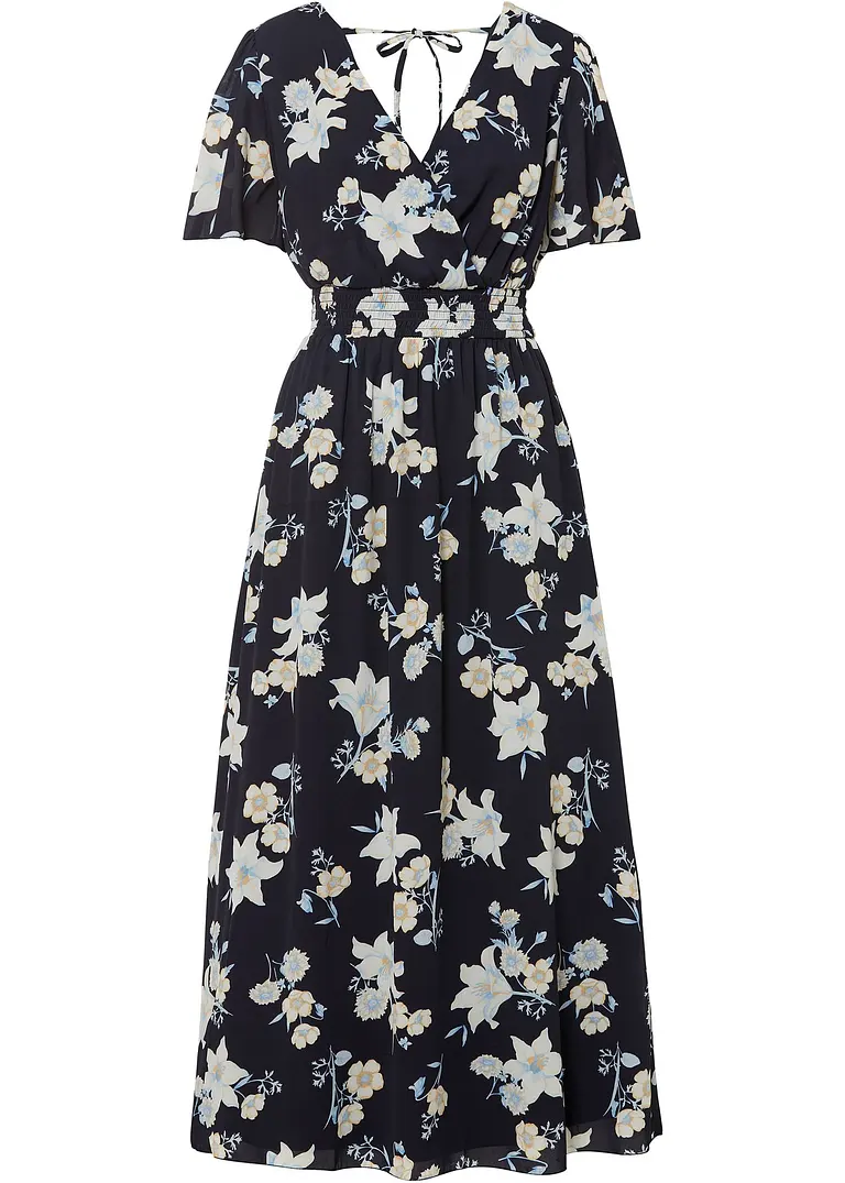 Bonprix Modisches Maxikleid Mit Blumen-Print - Schwarz Regular