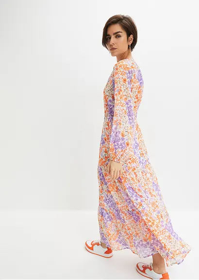 Bonprix Modisches Maxikleid Mit Blumen-Print - Weiß - Damen