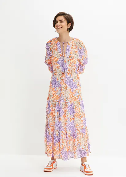 Bonprix Modisches Maxikleid Mit Blumen-Print - Weiß - Damen