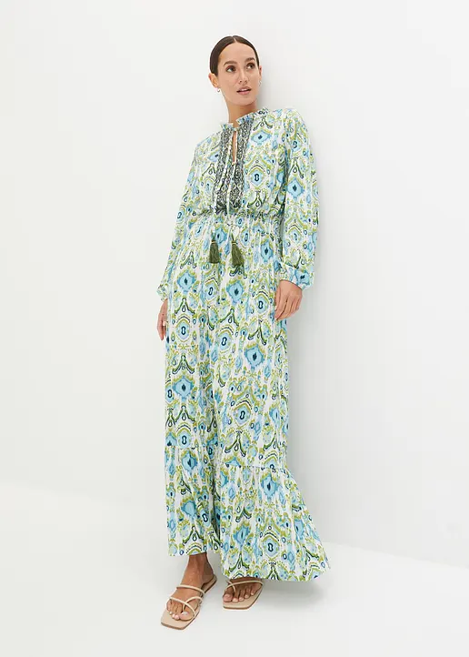 Bonprix Modisches Maxikleid Mit Sommerlichem Druck - Beige