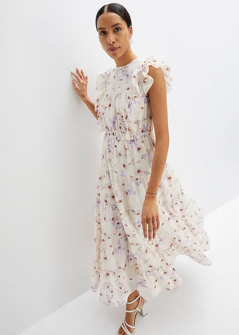 Bonprix Modisches Maxikleid Mit Volants - Beige Regular