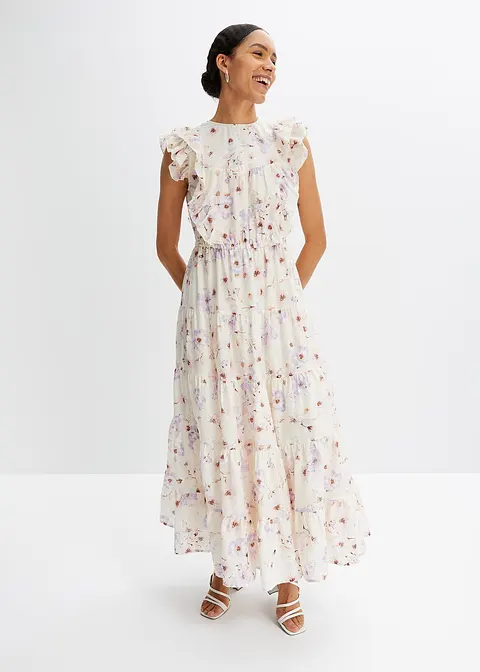 Bonprix Modisches Maxikleid Mit Volants - Beige Regular