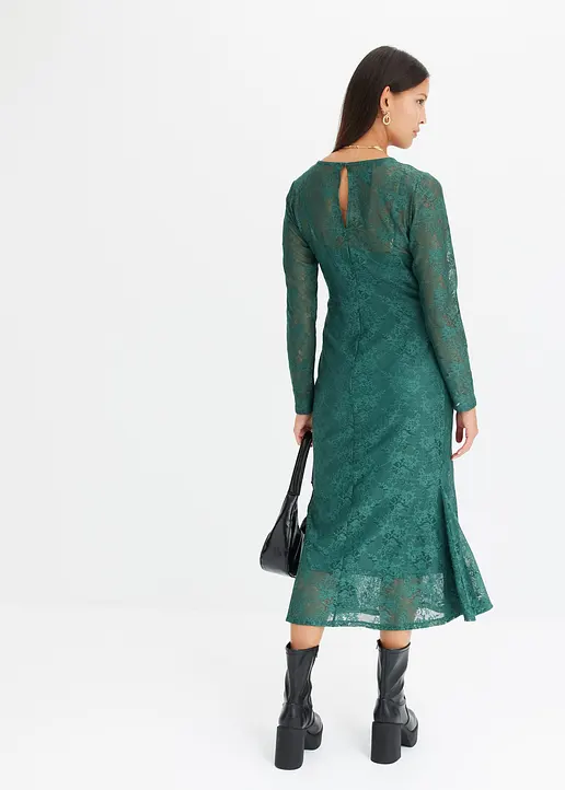 Bonprix Modisches Midikleid Aus Spitze Und Langen Ärmeln - Grün