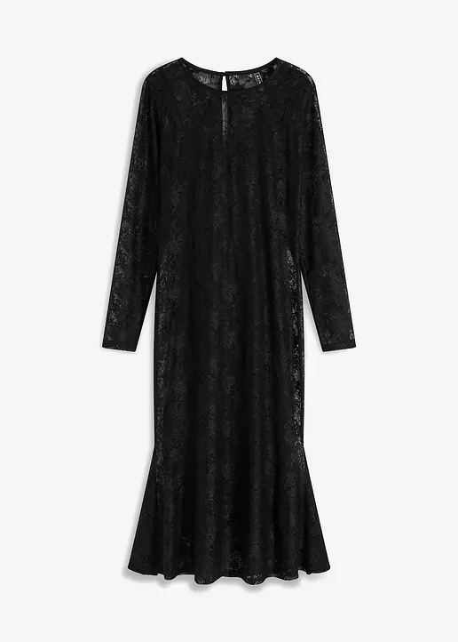 bonprix Modisches Midikleid aus Spitze und langen Ärmeln - schwarz