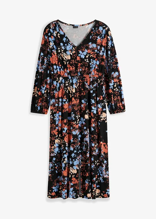 bonprix modisches Midikleid mit floralem Print - schwarz