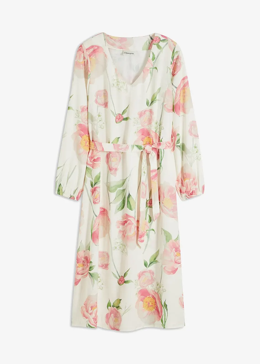 bonprix modisches Midikleid mit floralem Print - weiß - Damen