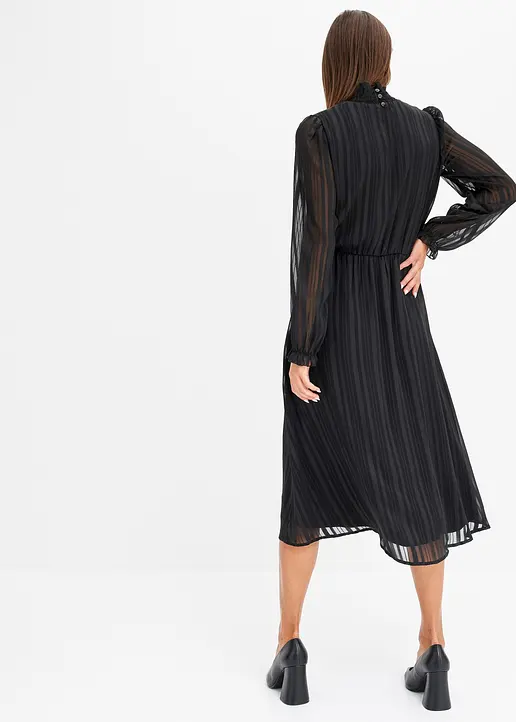 Bonprix Modisches Midikleid Mit Stehkragen - Schwarz - Damen
