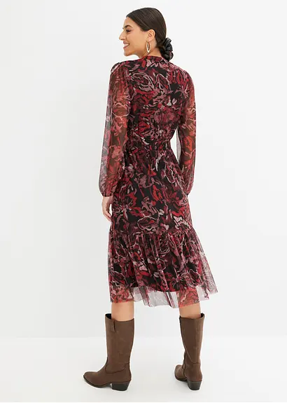 Bonprix Modisches Midikleid Mit Volants - Schwarz - Damen