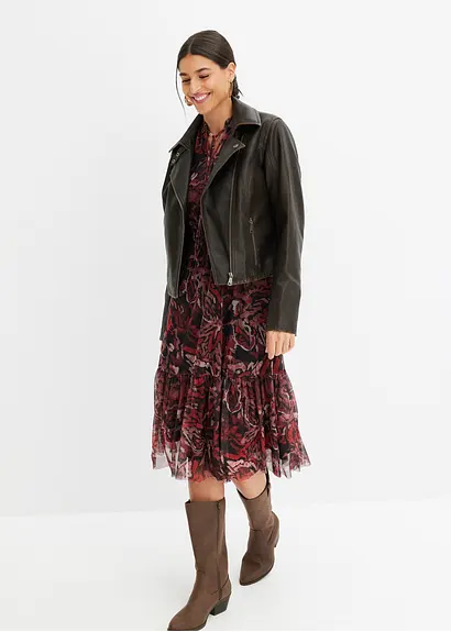 Bonprix Modisches Midikleid Mit Volants - Schwarz - Damen