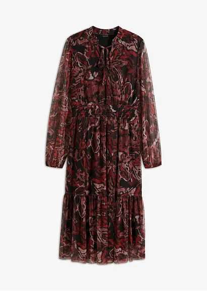 bonprix modisches Midikleid mit Volants - schwarz - Damen