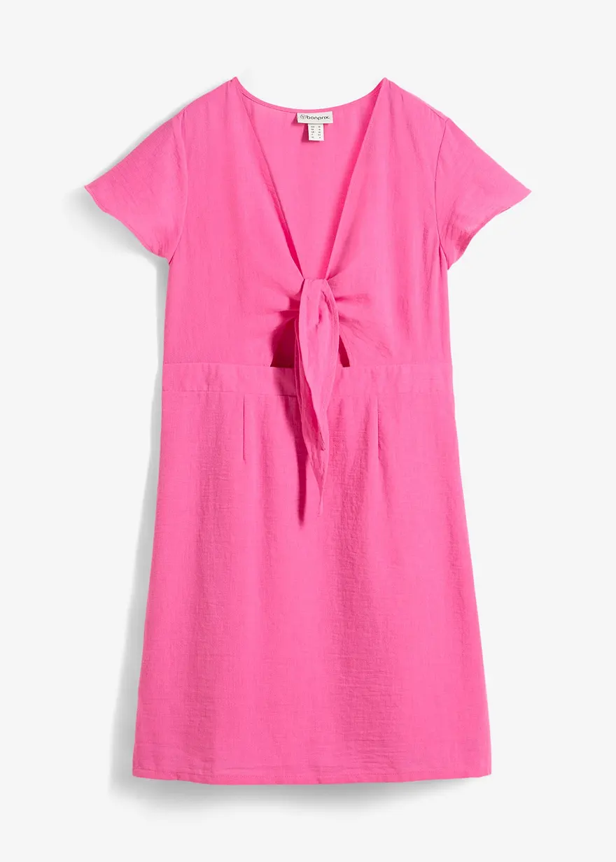 bonprix Modisches Mini-Kleid mit tiefem Ausschnitt und Bindedetail - pink