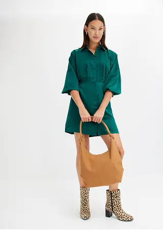 Bonprix Modisches Minikleid Aus Satin Und Taillierung - Grün