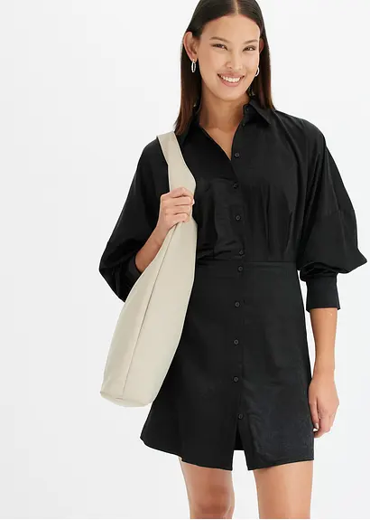 Bonprix Modisches Minikleid Aus Satin Und Taillierung - Schwarz