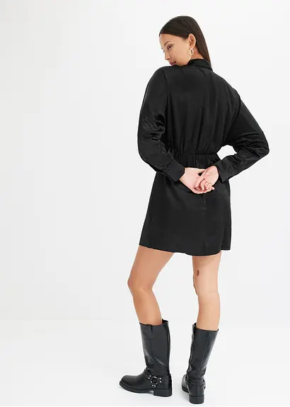 Bonprix Modisches Minikleid Aus Satin Und Taillierung - Schwarz