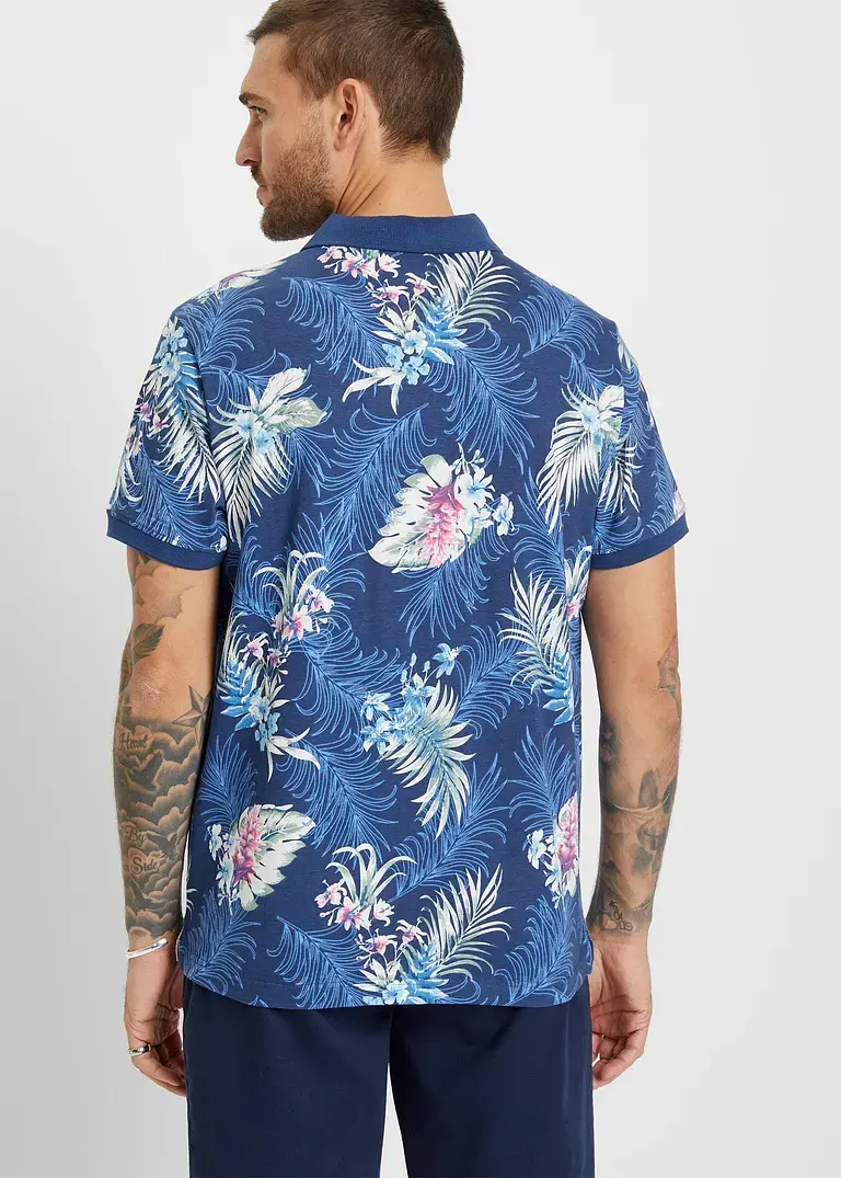 Bonprix Modisches Poloshirt Mit Hawaiianischen Print - Blau