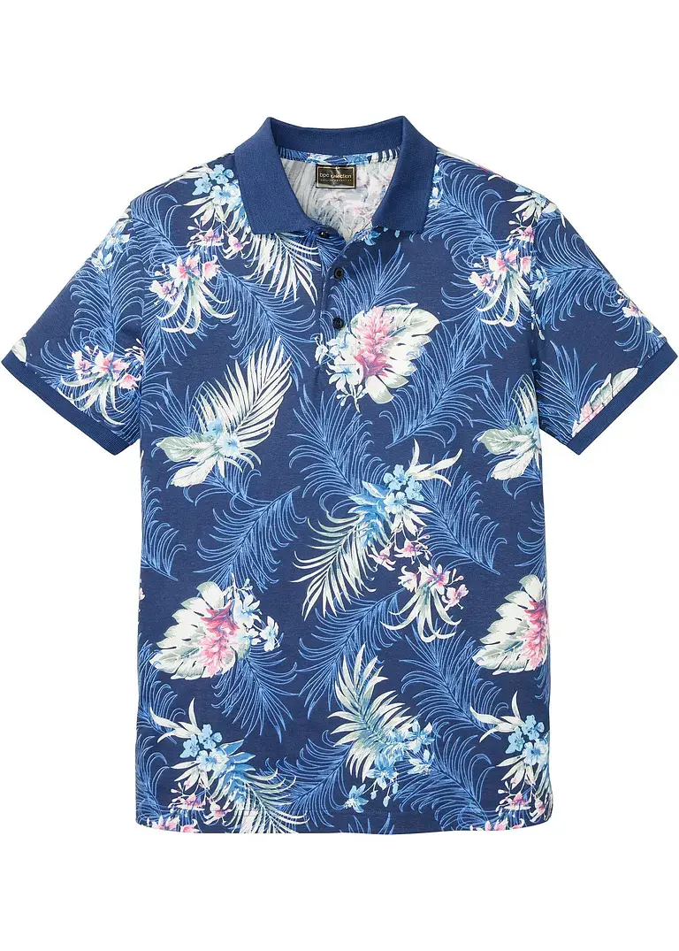 bonprix Modisches Poloshirt mit hawaiianischen Print - blau