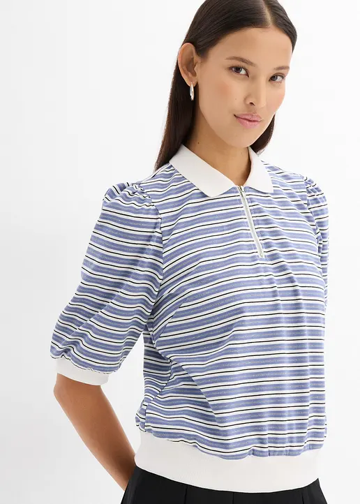 Bonprix Modisches Poloshirt Mit Reißverschluss Und Halben Ärmeln Gestreift