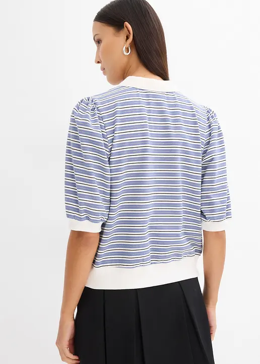 Bonprix Modisches Poloshirt Mit Reißverschluss Und Halben Ärmeln Gestreift
