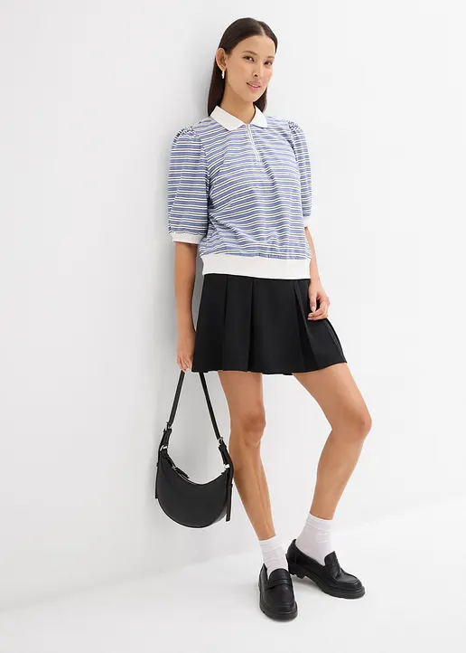 Bonprix Modisches Poloshirt Mit Reißverschluss Und Halben Ärmeln Gestreift
