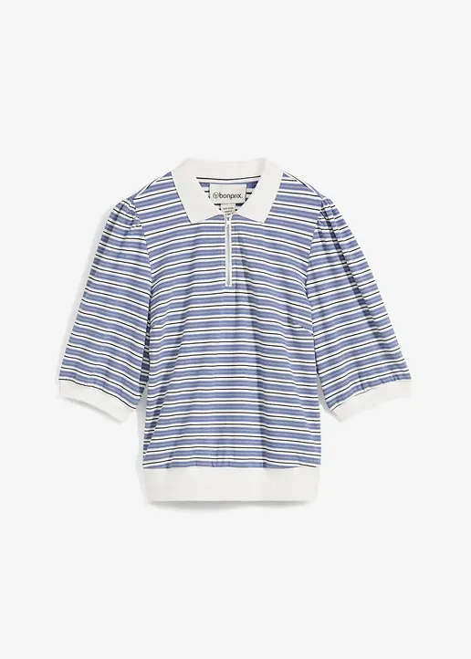 bonprix Modisches Poloshirt mit Reißverschluss und halben Ärmeln gestreift