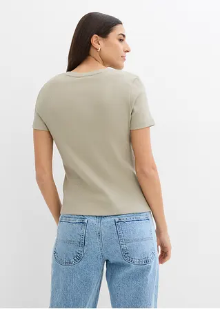 Bonprix Modisches Ripp-T-Shirt Mit Aufdruck - Grün - Damen