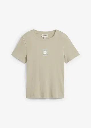 bonprix Modisches Ripp-T-Shirt mit Aufdruck - grün - Damen