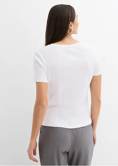 Bonprix Modisches Ripp-T-Shirt Mit Aufdruck - Weiß - Damen