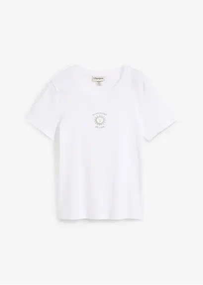 bonprix Modisches Ripp-T-Shirt mit Aufdruck - weiß - Damen