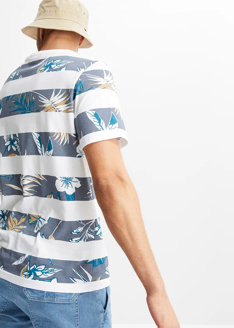 Bonprix Modisches Rundhals T-Shirt Mit Angesagtem Allover Druck - Weiß