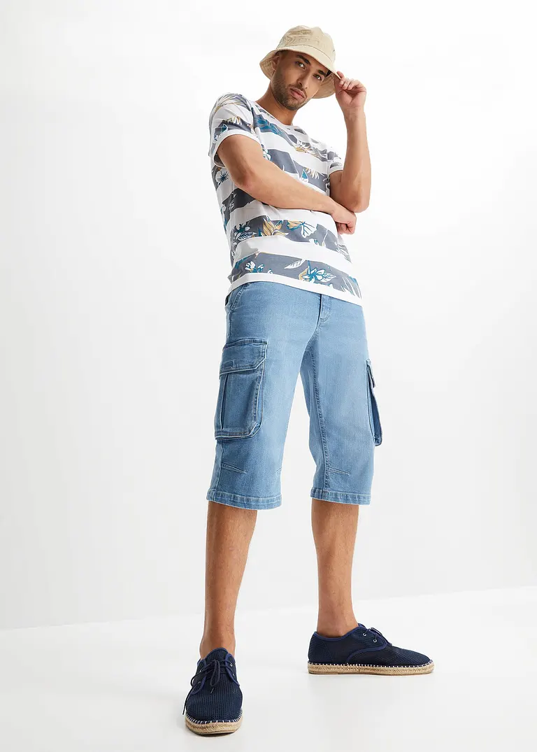 Bonprix Modisches Rundhals T-Shirt Mit Angesagtem Allover Druck - Weiß