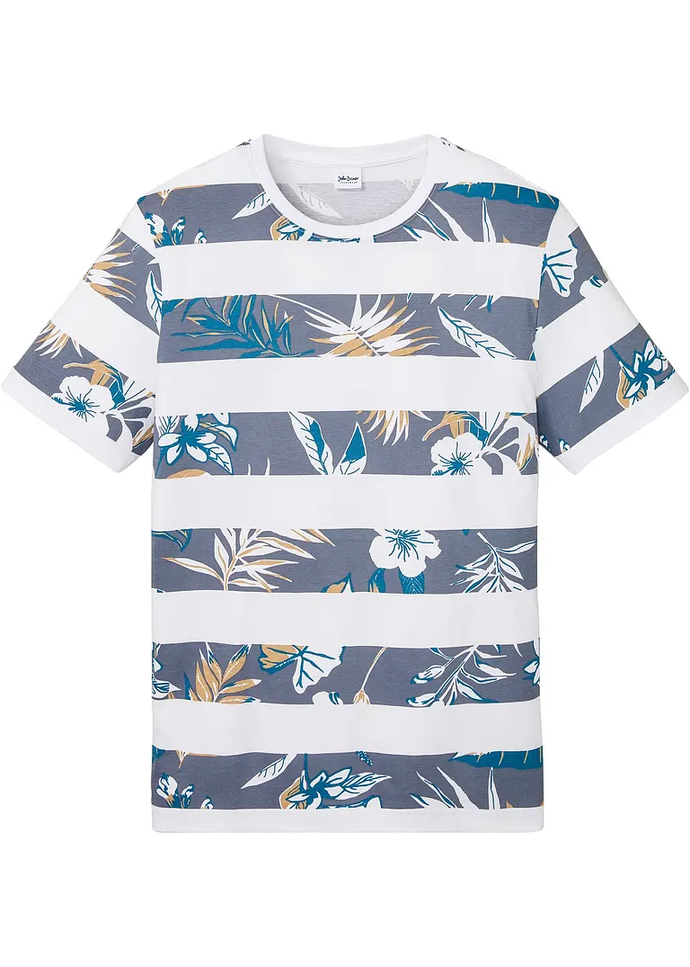 bonprix Modisches Rundhals T-Shirt mit angesagtem Allover Druck - weiß