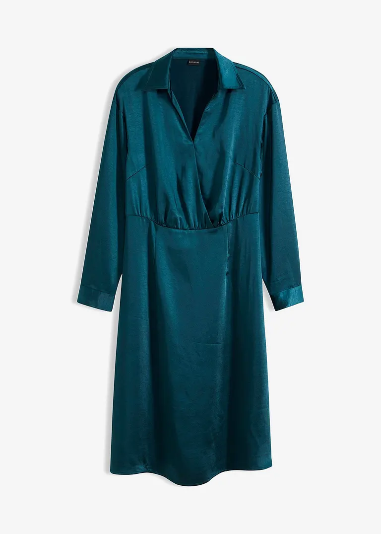 bonprix modisches Satin-Kleid mit Blusenkragen - petrol - Damen