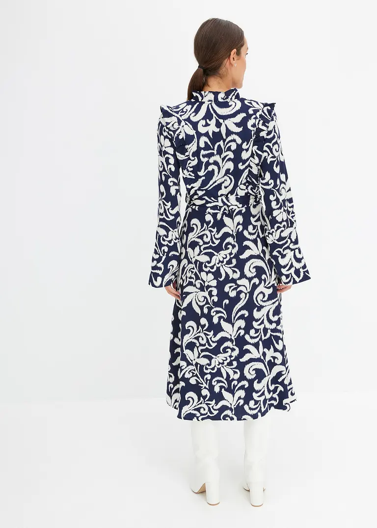 Bonprix Modisches Satin-Wickelkleid Mit Volants An Der Schulter - Blau