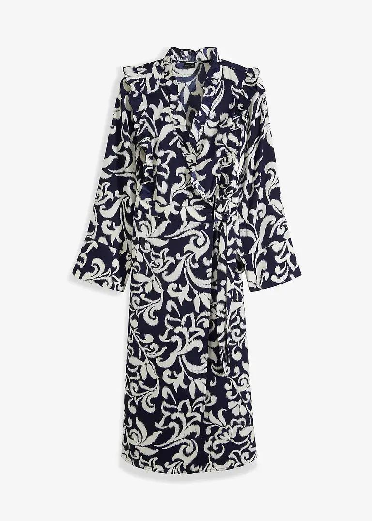 bonprix modisches Satin-Wickelkleid mit Volants an der Schulter - blau